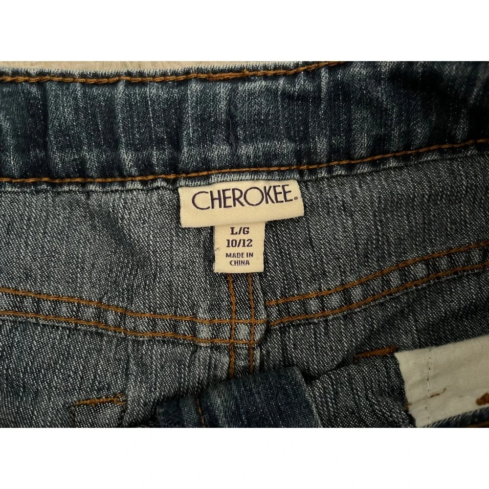 Cherokee Girls Dark Wash Denim Shorts Cuffed Size Large 10/12 Elastic Back